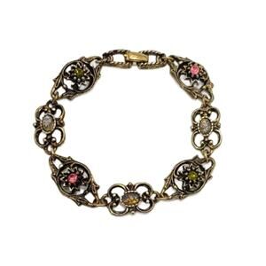 Vintage Gold Jewel Lucite Cabochon Link Bracelet, Sarah Coventry